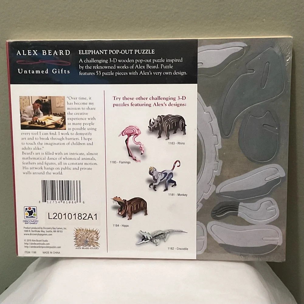 Alex Beard Untamed Gifts ELEPHANT Pop-Out Puzzle 3-D Wooden Puzzle 2010 New - Picture 2 of 5
